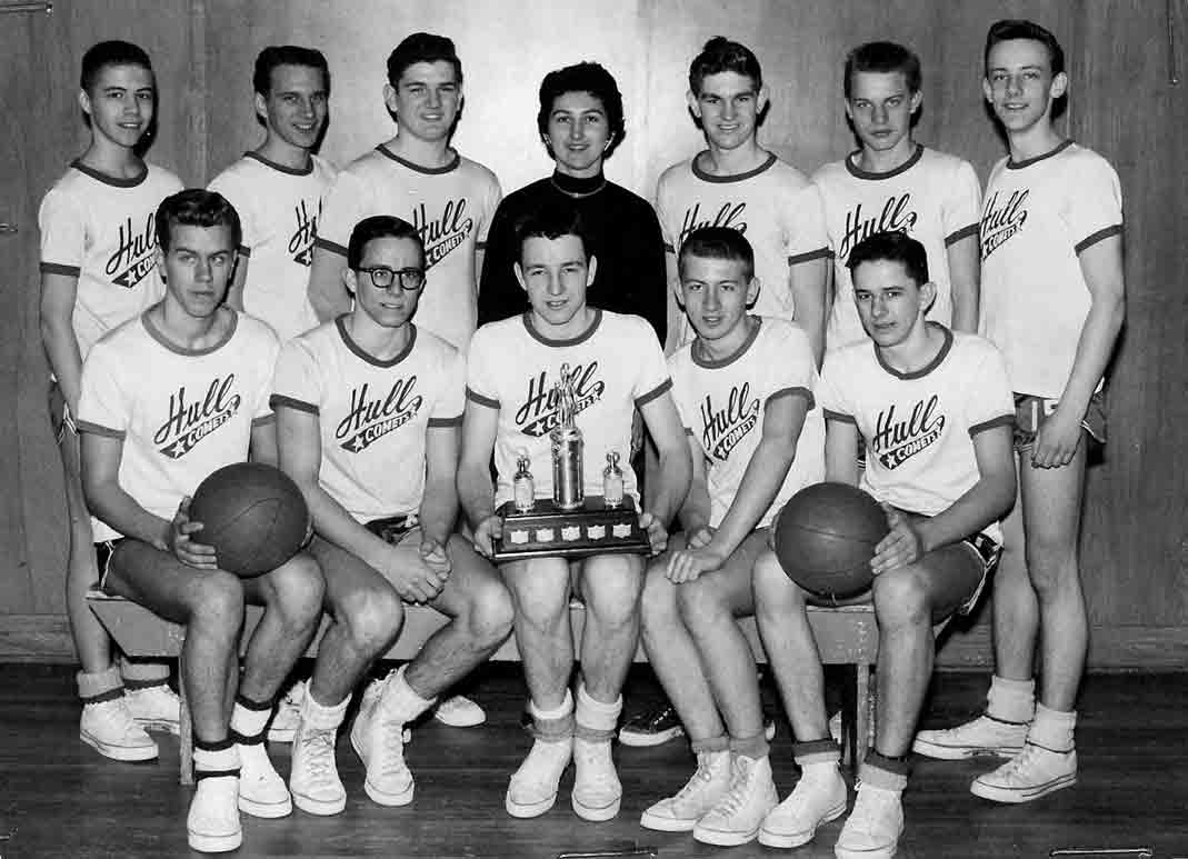 Bill Lamb, Reg Lorrain, Grant McClelland, Ruth Bates, Roy O'Hara, Hans Oehling, Doug Smith, Front: Mark Kujala, Rodger Brunet, Skip LeBrun, Robert Delaney, Jimmy Brunet